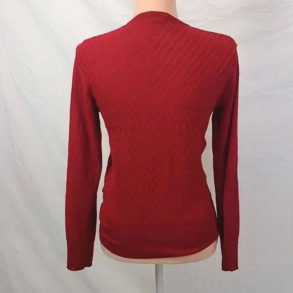 Dana Buchman Red Metallic Gold Chevron Knit Button Up Cardigan Medium - Picture 9 of 15